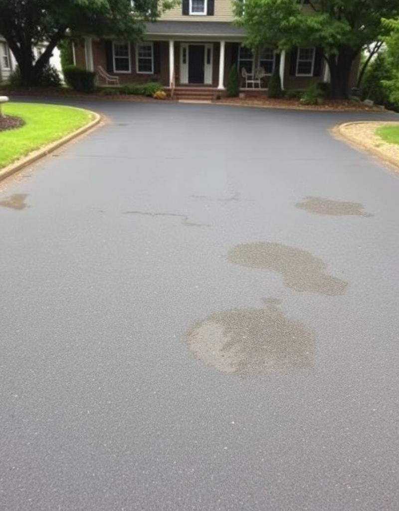 Stained driveway before pressure washing